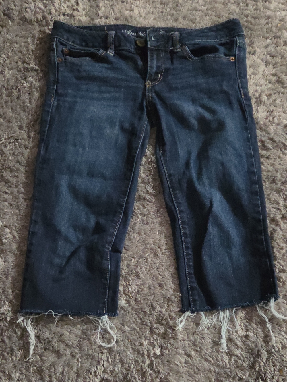 American Eagle Outfitters Dark Blue Frayed Cropped Jeans
